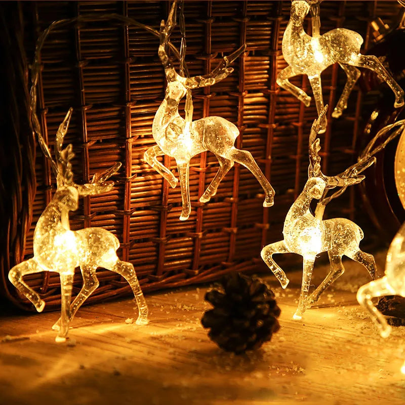 1.5m LED Sika Deer Light String Christmas Elk-shaped Oranments Xmas Tree Merry Christmas Decor For Home 2021 Happy New Year