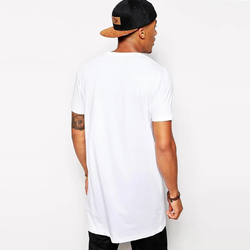 Brand Men Cotton Clothing White Long T-Shirt