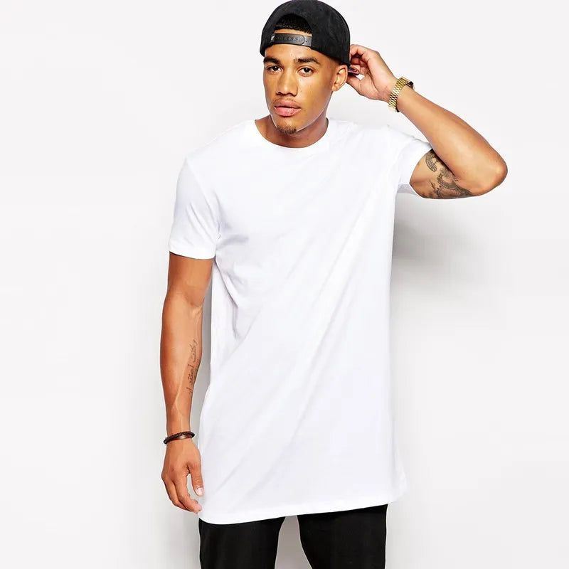 Brand Men Cotton Clothing White Long T-Shirt