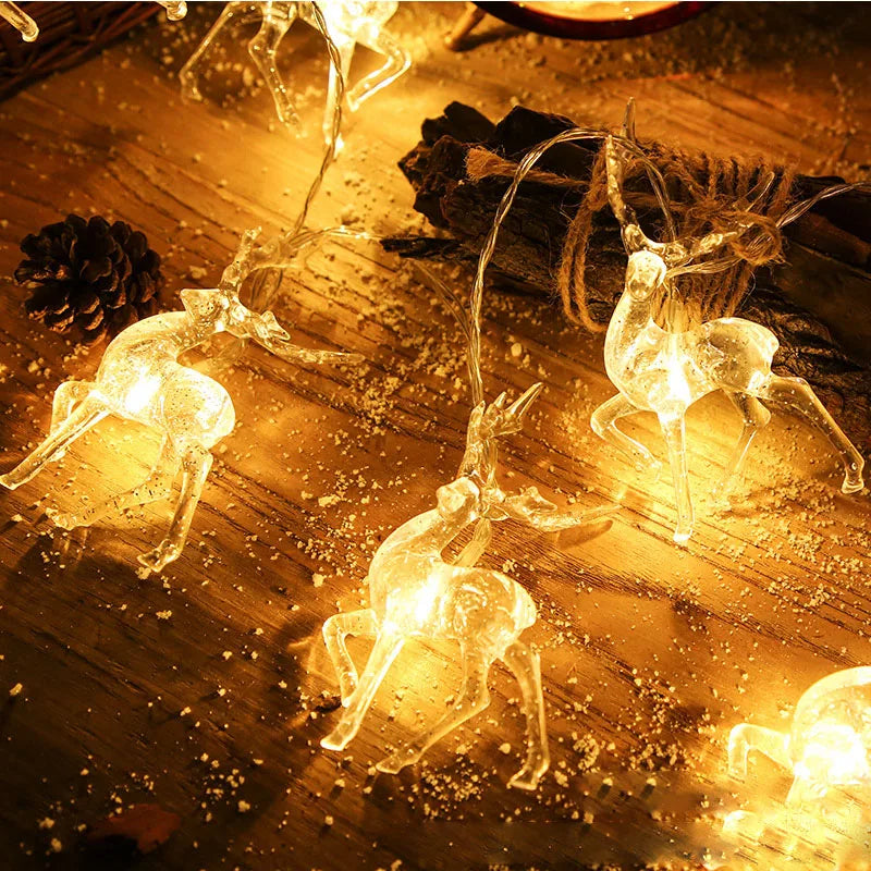 1.5m LED Sika Deer Light String Christmas Elk-shaped Oranments Xmas Tree Merry Christmas Decor For Home 2021 Happy New Year