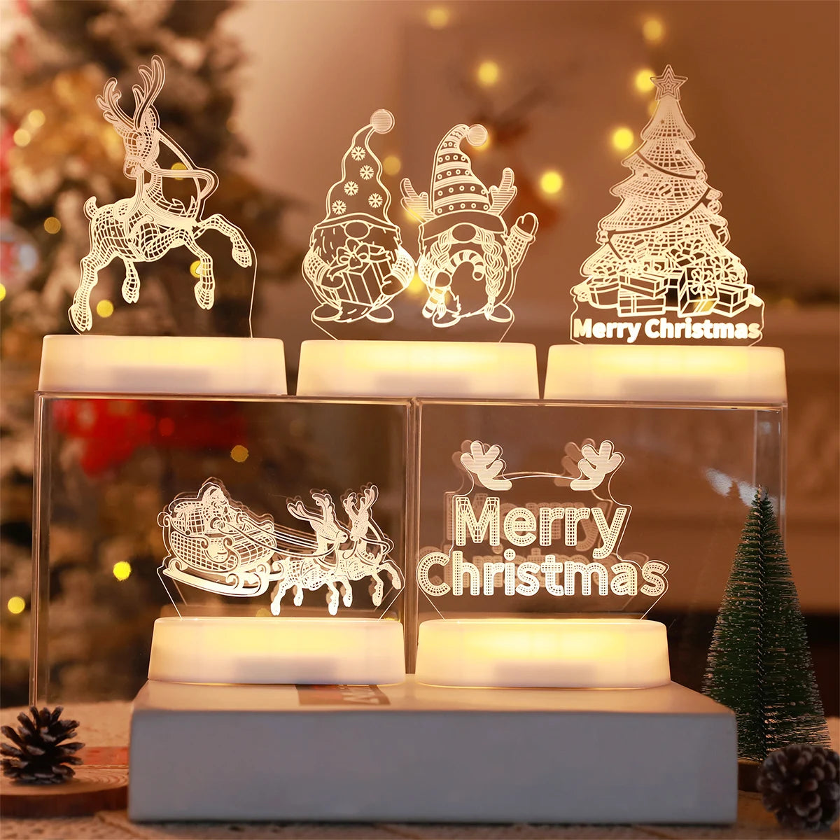 Christmas Night Light Santa Claus Snowman Elk Tree LED Lamp Merry Christmas Decorations 2023 Xmas Lights New Year Navidad Gifts