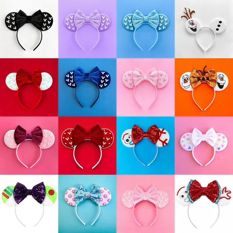 Disney Christmas Minnie Ears Headbands Mickey Mouse Hair Accessories Women Girls Hairbands Sequins Bow Headwear Kids Party Gifts