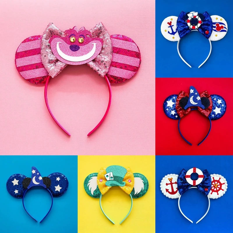 Disney Christmas Minnie Ears Headbands Mickey Mouse Hair Accessories Women Girls Hairbands Sequins Bow Headwear Kids Party Gifts