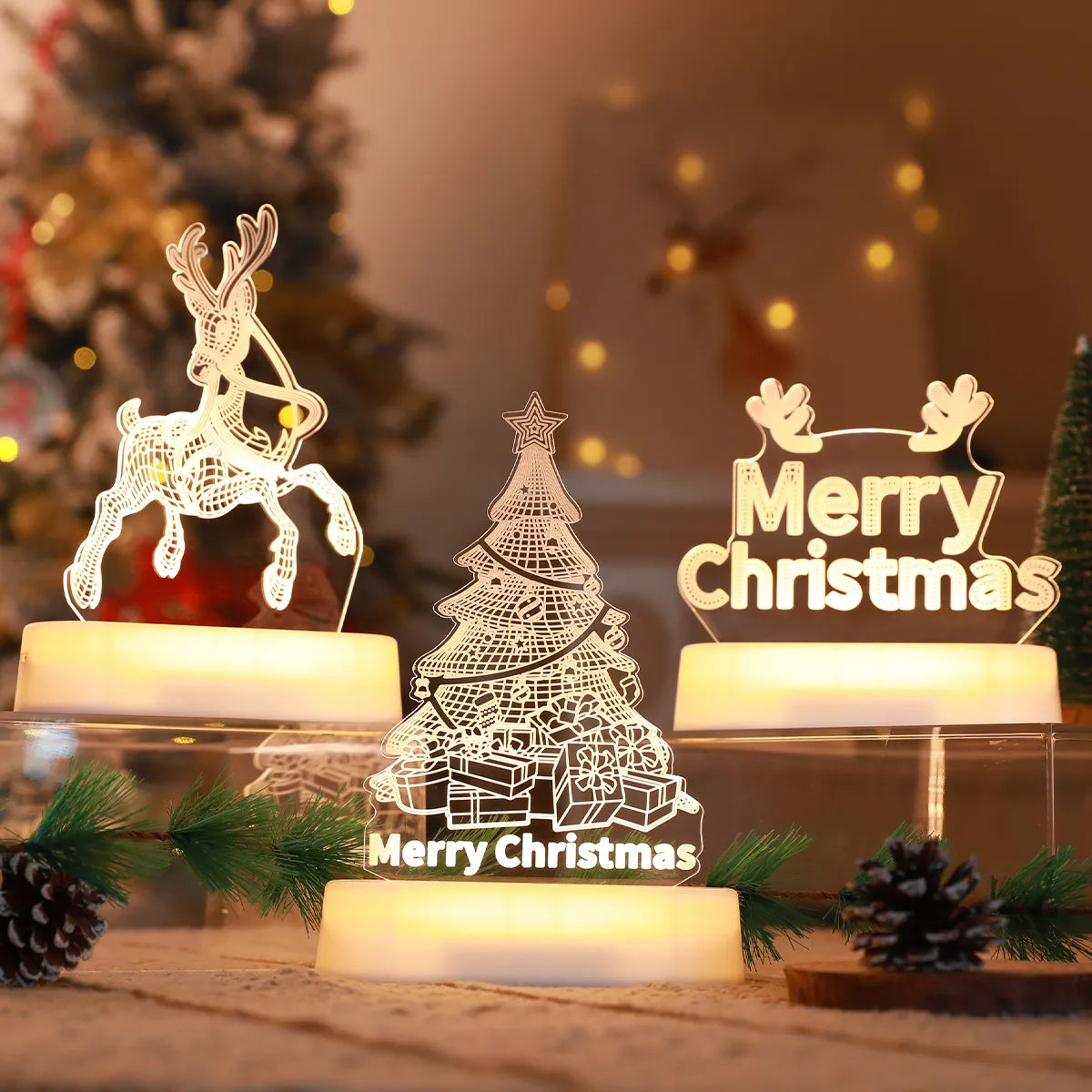 Christmas Night Light Santa Claus Snowman Elk Tree LED Lamp Merry Christmas Decorations 2023 Xmas Lights New Year Navidad Gifts