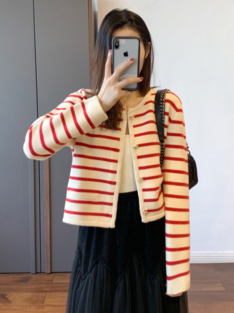 Pull cardigan rayé pour femme