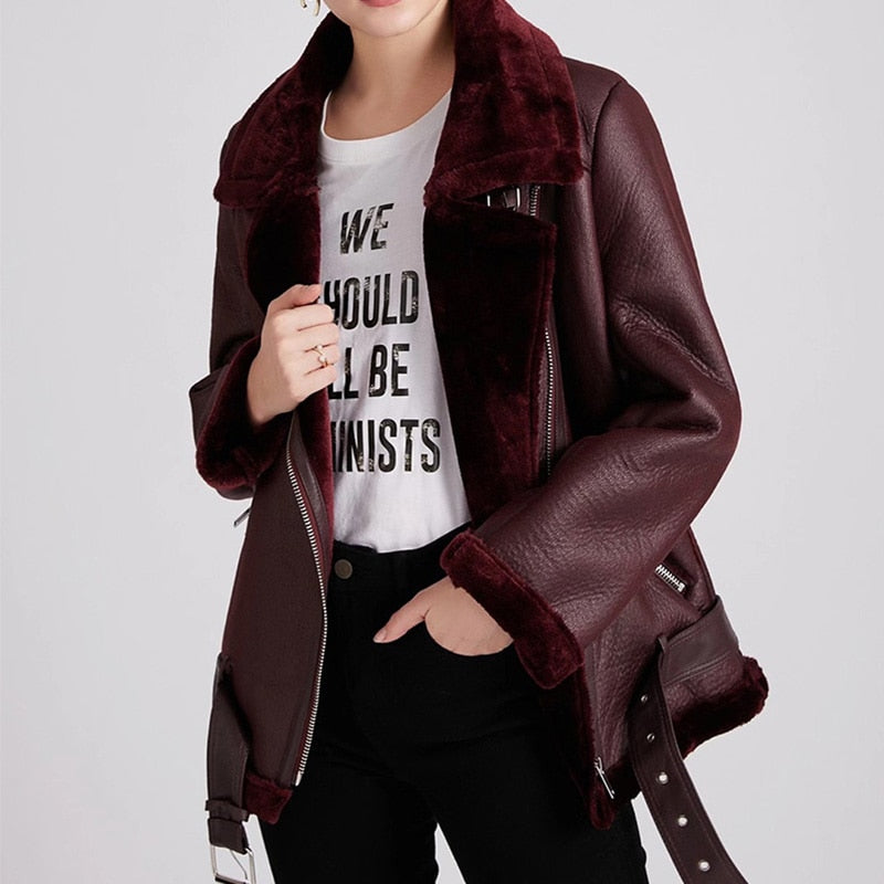 Winter Coats Women Thick Faux Leather Fur