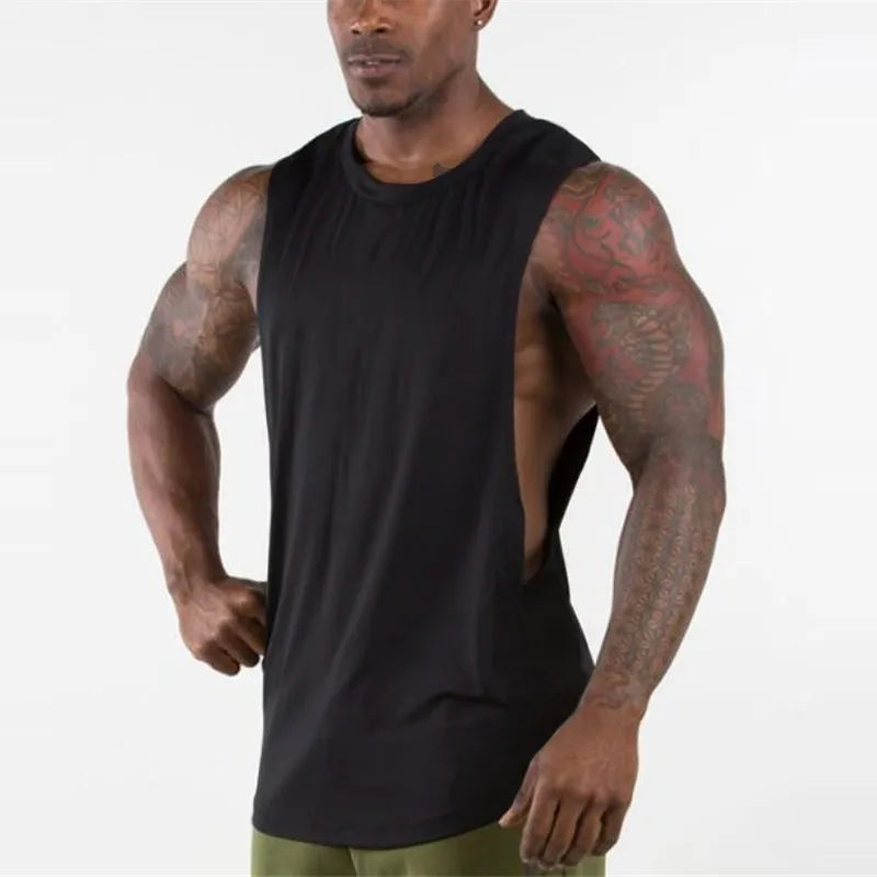 Plain Tank Top Men Gyms Stringer Cotton Fitness Clothing