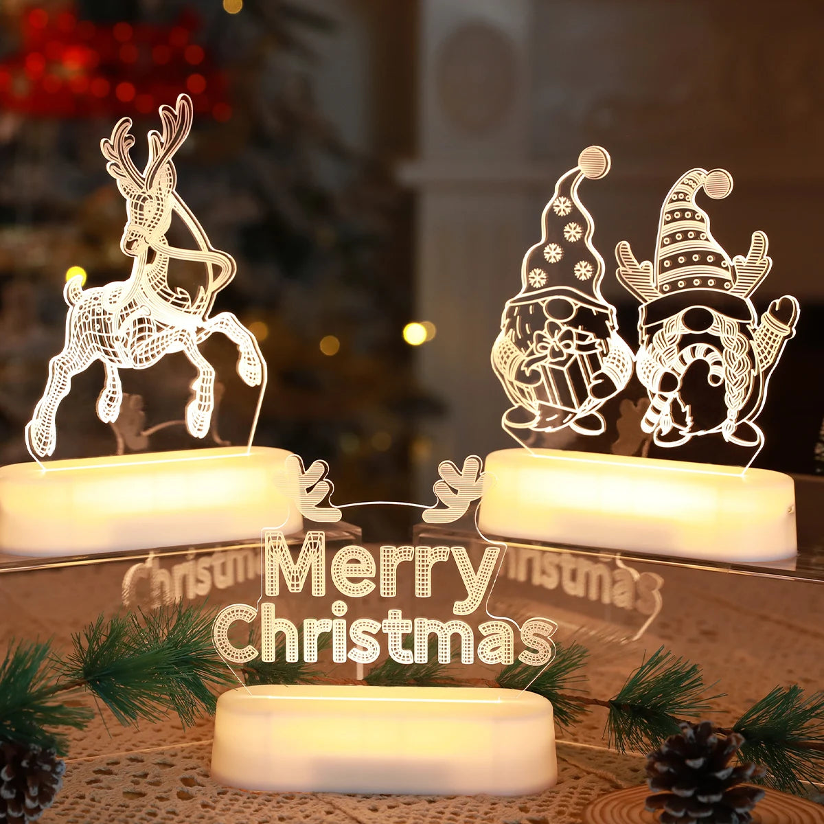 Christmas Night Light Santa Claus Snowman Elk Tree LED Lamp Merry Christmas Decorations 2023 Xmas Lights New Year Navidad Gifts