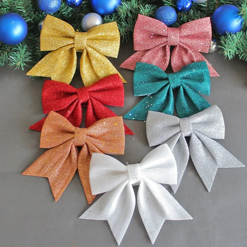 Christmas Pearl Cotton Gold Powder Bow DIY Christmas Tree Hanging Pendant Xmas Gift Box Accessories Merry Christmas Decor