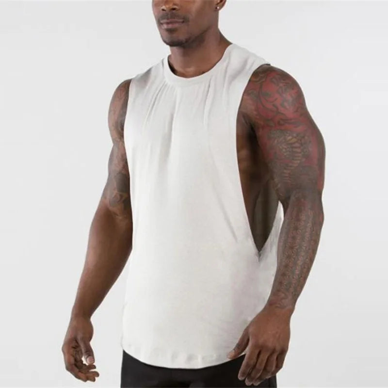 Plain Tank Top Men Gyms Stringer Cotton Fitness Clothing