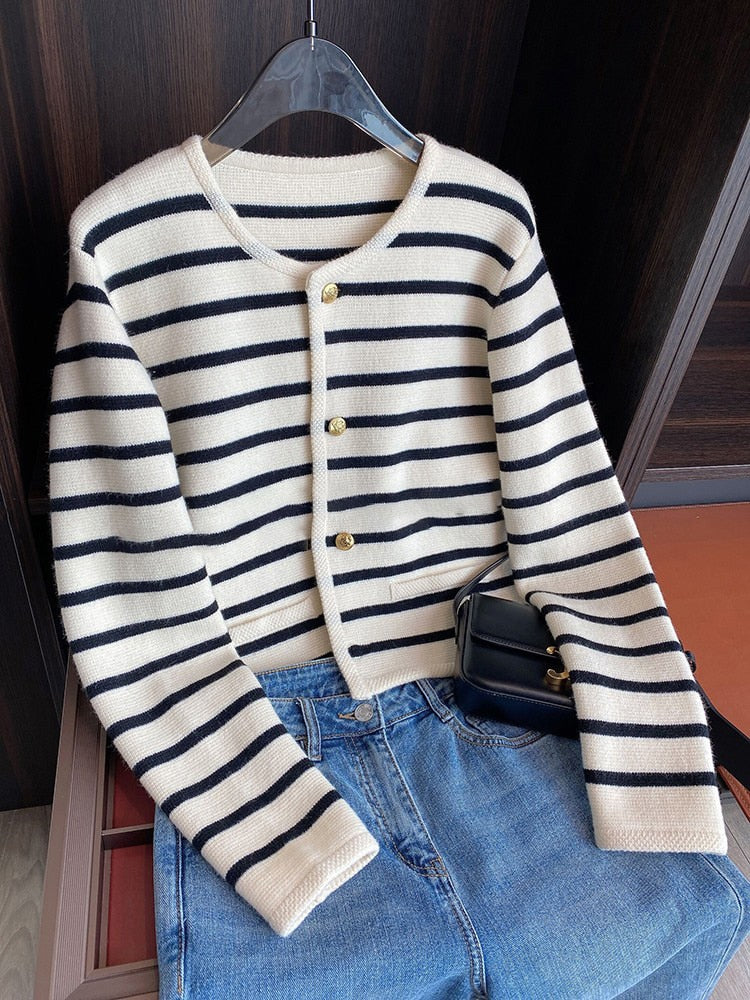 Pull cardigan rayé pour femme